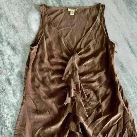 J.Crew Solid Gray Silk Ruffle Front V-Neck Sleeveless Blouse - Picture 1 of 7